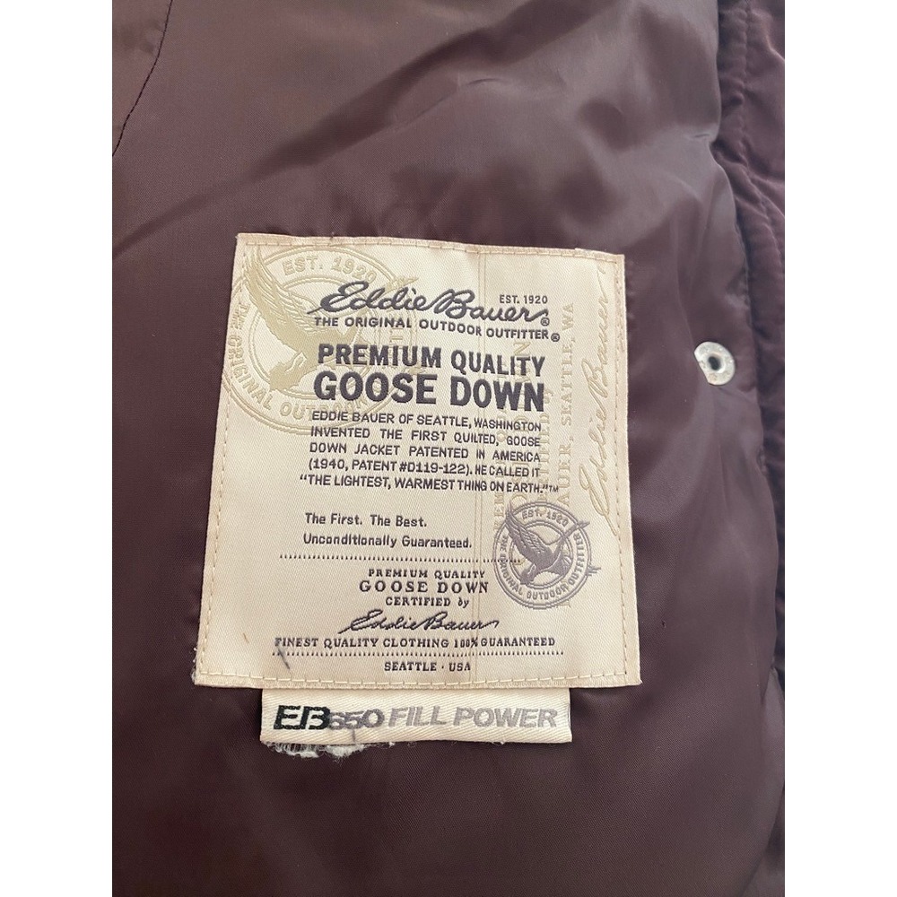 Eddie Bauer EB650 Down Womens vest Tall Large Brown Full Zip Snap Puffer Light - Picture 5 of 6